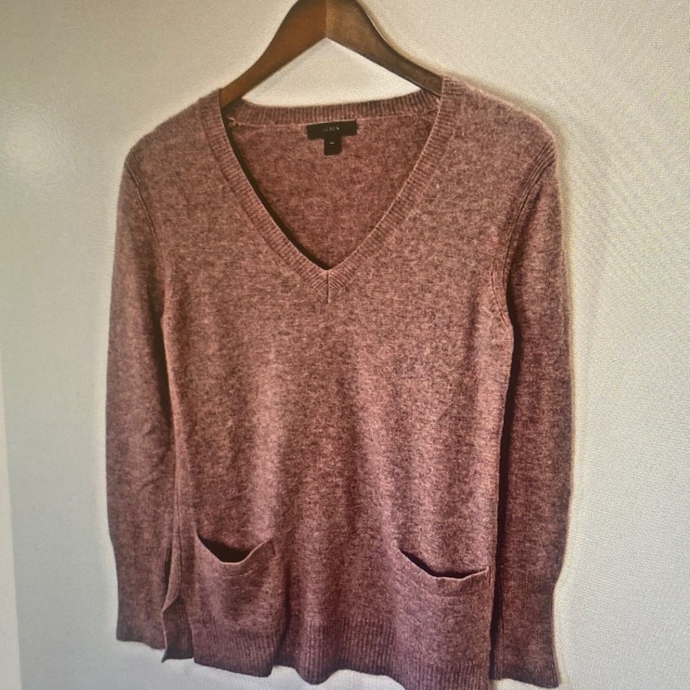 Eileen Fisher Cozy V-Neck Pocket Sweater in Dusty Rose